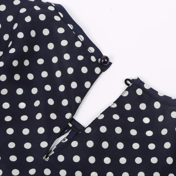 Dark Navy & White Polka Dot Chiffon Blouse NWT - Picture 3 of 4